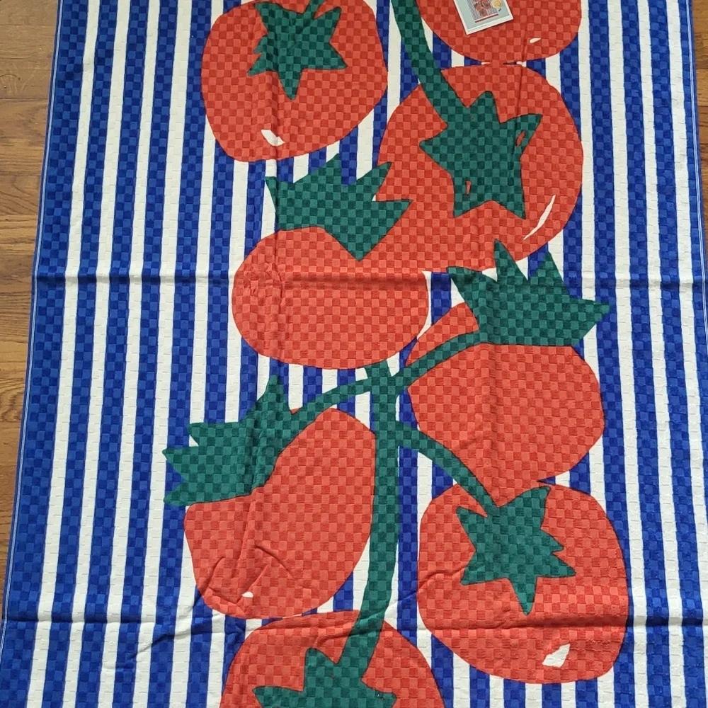6' Striped Tomato Extra Long Beach Summer Towel Red Blue Cotton New